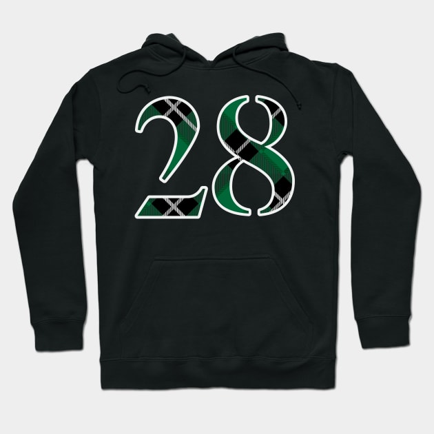 28 Sports Jersey Number Green Black Flannel Hoodie by Design_Lawrence